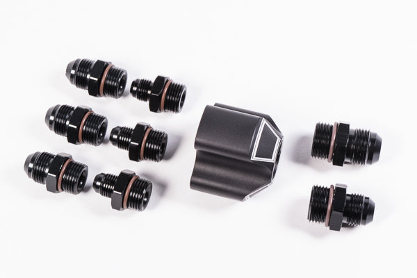 Radium Distribution Block 3 x 8AN ORB to 1 x 10AN ORB w/Fittings