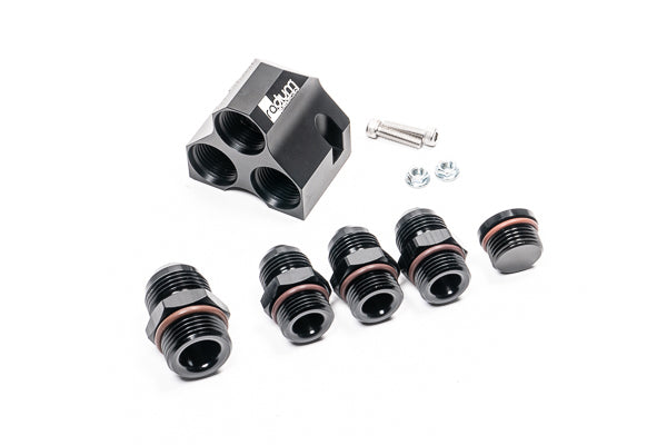 Radium Distribution Block 3 x 10AN ORB to 1 x 12AN ORB w/Fittings