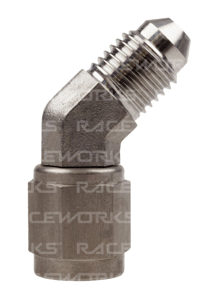 RACEWORKS FEMALE TO MALE SWIVEL ELBOW 45 Deg