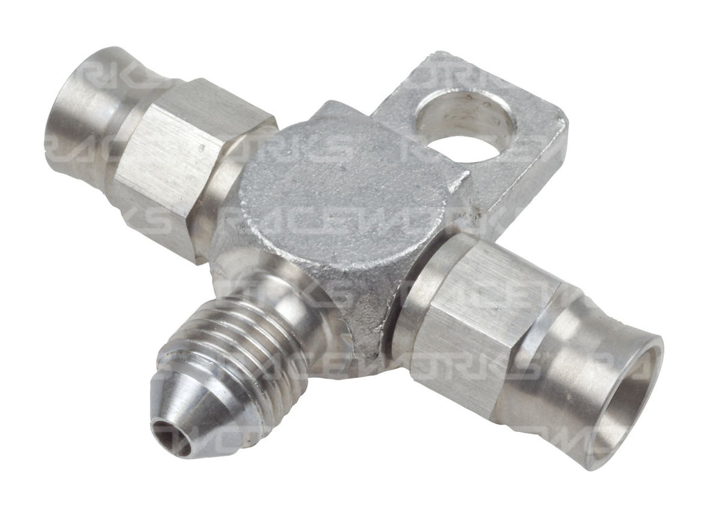 RACEWORKS AN-3 2x TEFLON HOSE ENDS WITH 1x MALE AN TEE WITH BRACKET STAINLESS STEEL