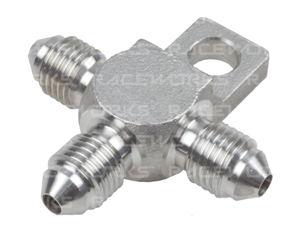 RACEWORKS AN-3 MALE FLARE TEE WITH BRACKET STAINLESS STEEL