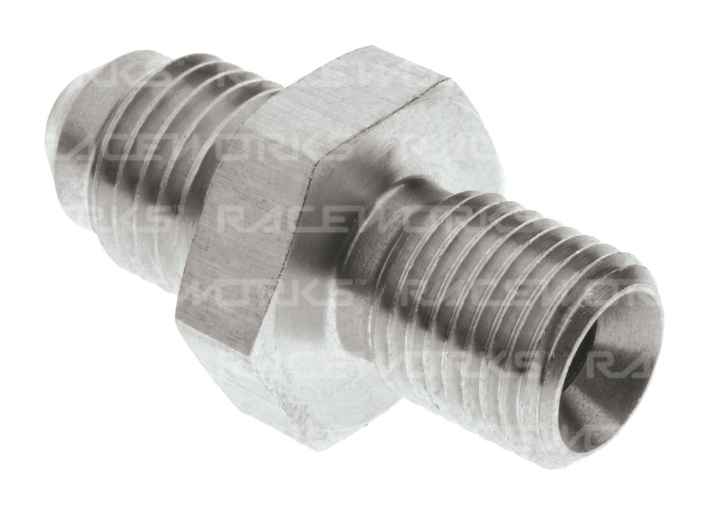 RACEWORKS METRIC MALE M10x1.0 TO MALE FLARE AN-4 STAINLESS STEEL (DUAL SEAL)