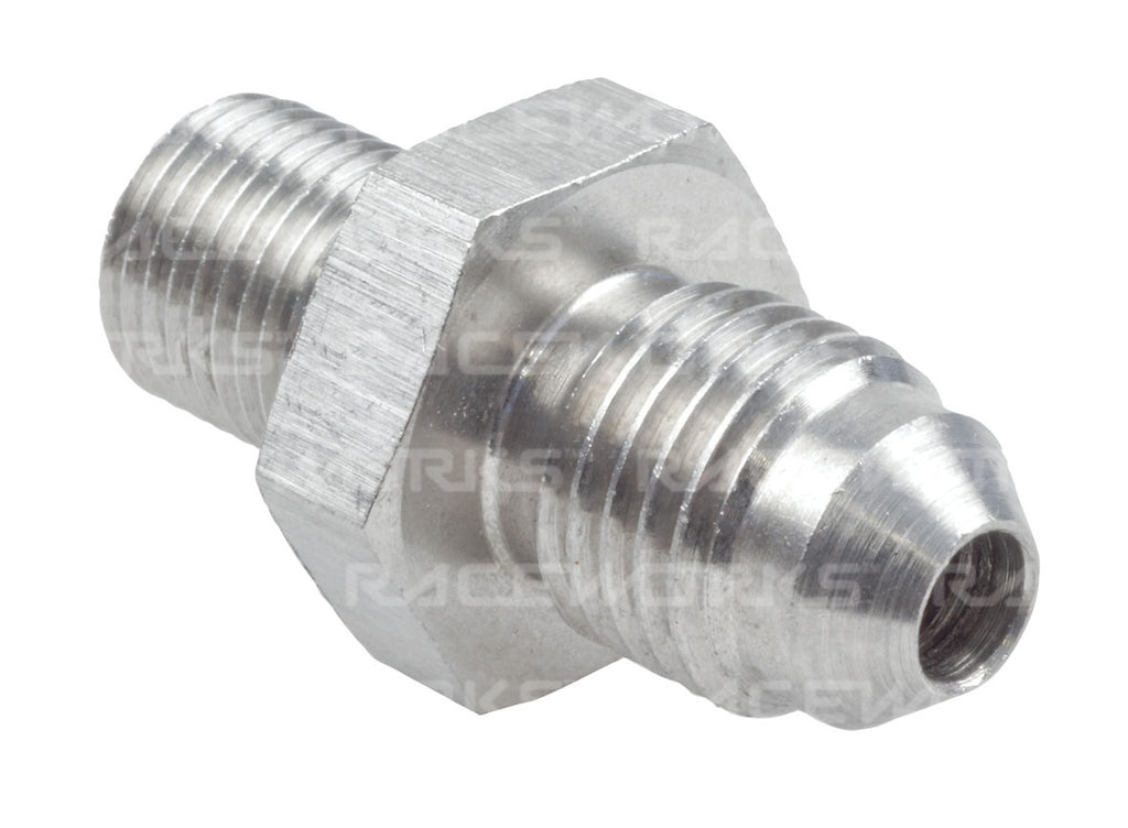 RACEWORKS METRIC MALE M10x1.25 TO MALE FLARE AN-3 STAINLESS STEEL (DUAL SEAL)