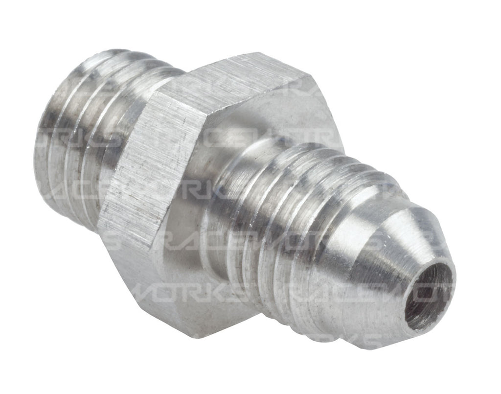 RACEWORKS METRIC MALE M12x1.5 TO MALE FLARE AN-4 STAINLESS STEEL (DUAL SEAL)