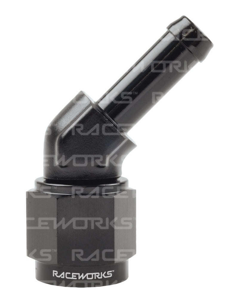 RACEWORKS FEMALE AN-6 TO 5/16'' BARB 45 Deg