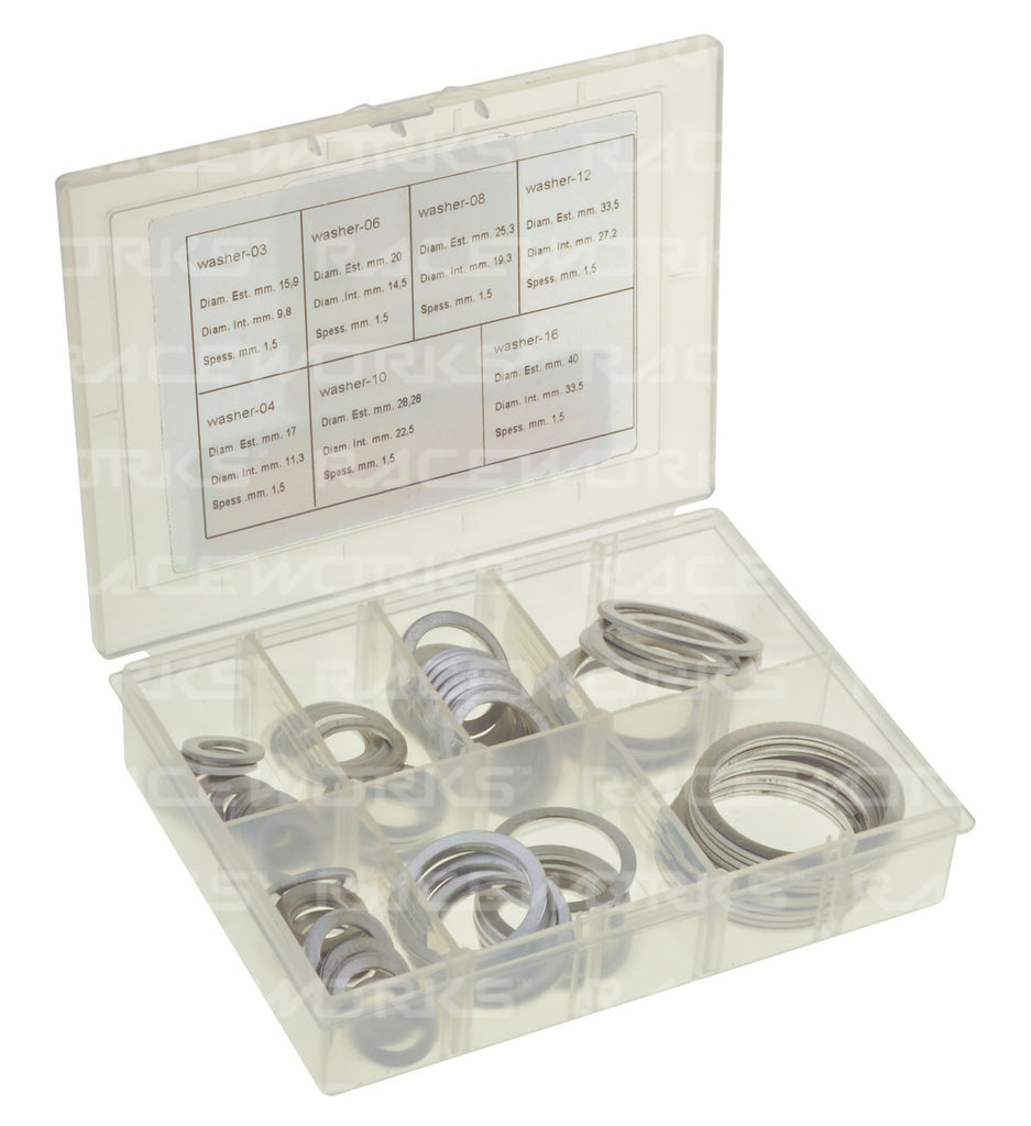 RACEWORKS ALUMINIUM WASHER KIT 10 OF EACH SIZE AN-3 TO AN-16