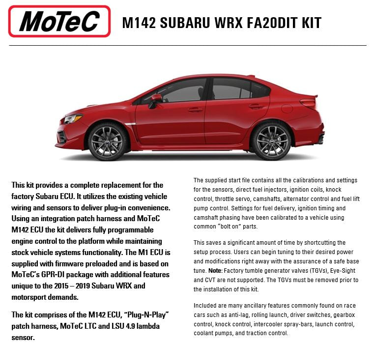 M142 SUBARU WRX FA20DIT 2015 KIT (Activated + Licence)