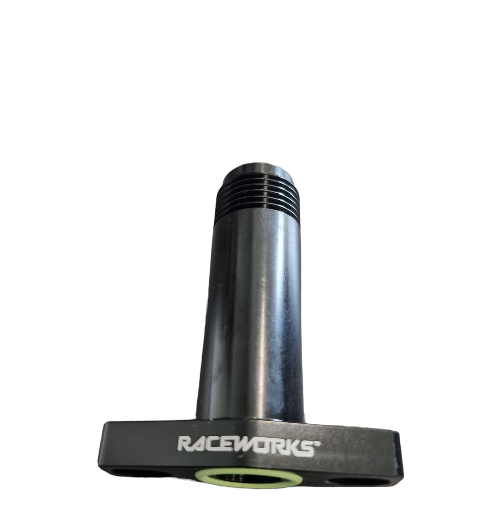 RACEWORKS TURBO DRAIN ADAPTER MALE AN-10 OUTLET UNIVERSAL 38-44MM SLOTTED 3" LONG - BLACK