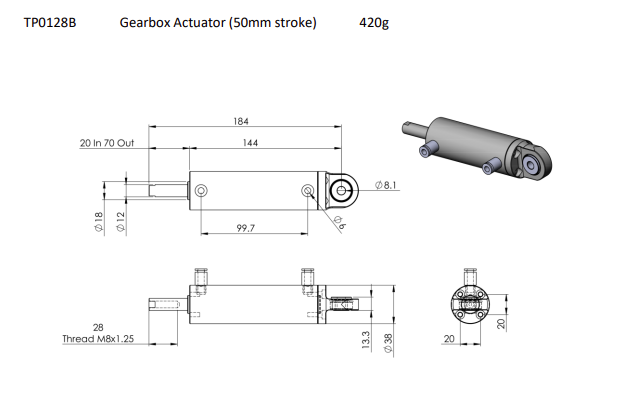 Gearbox Actuator 50mm Stroke