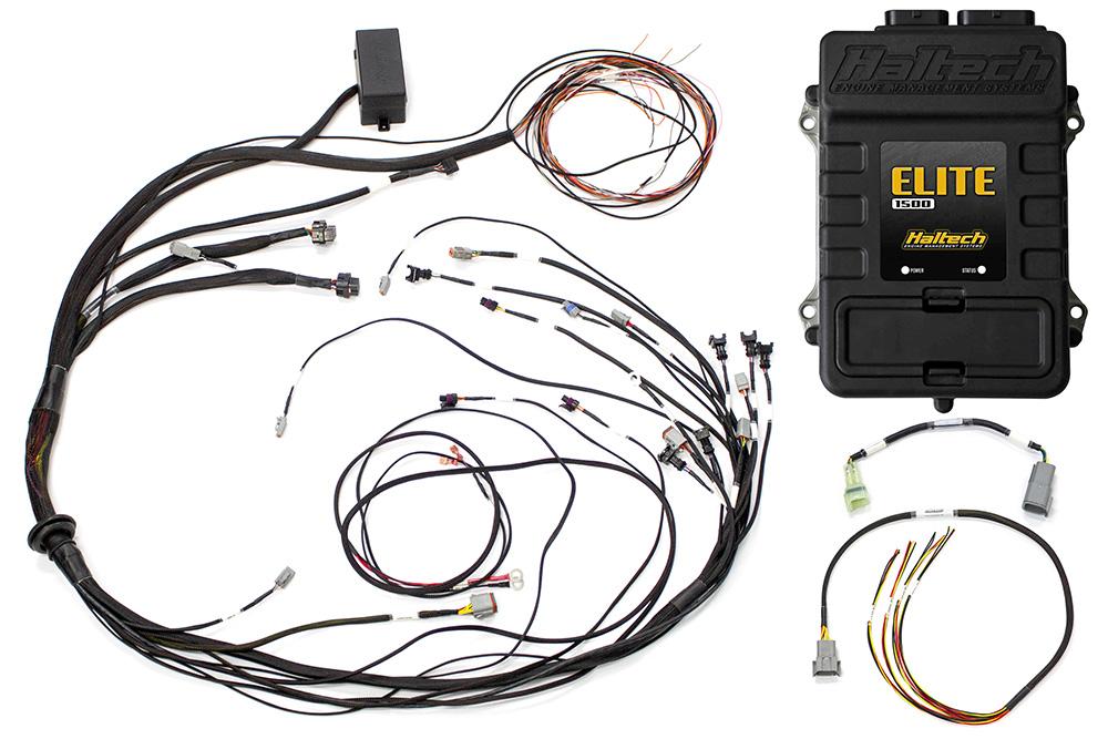 Elite 1500 with RACE FUNCTIONS - Mazda 13B S4/5 Terminated Harness ECU Kit Suits Square Bosch EV1 injector connectors - Includes Engine Harness, & Fuse Block. Includes flying lead ignition harness.