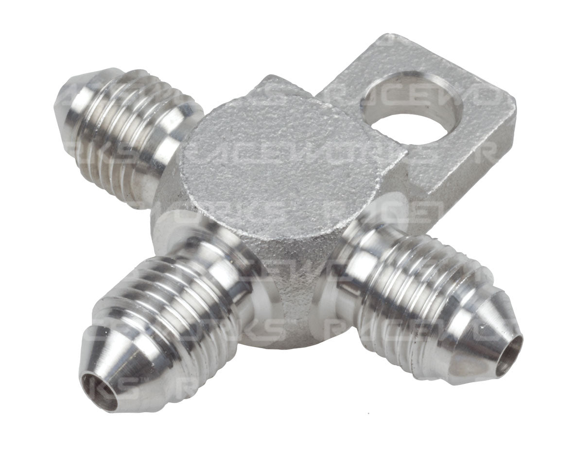 RACEWORKS AN-3 MALE FLARE TEE WITH BRACKET STAINLESS STEEL