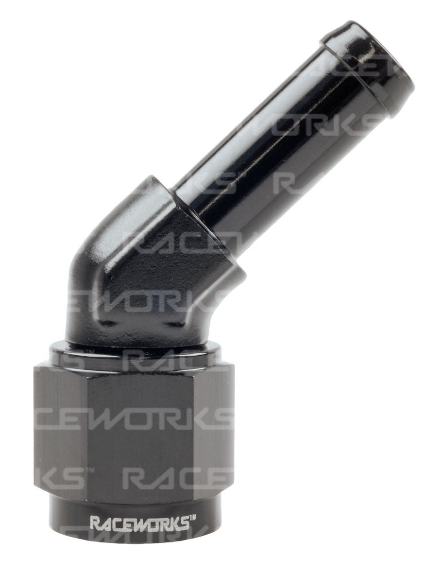 RACEWORKS FEMALE AN-6 TO 3/8'' BARB 45 Deg
