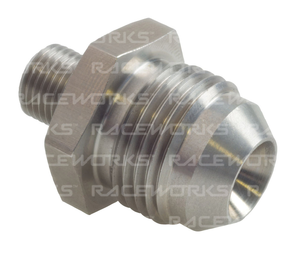 RACEWORKS METRIC MALE M10X1.0 TO MALE FLARE AN-8 STAINLESS HIGH FLOW