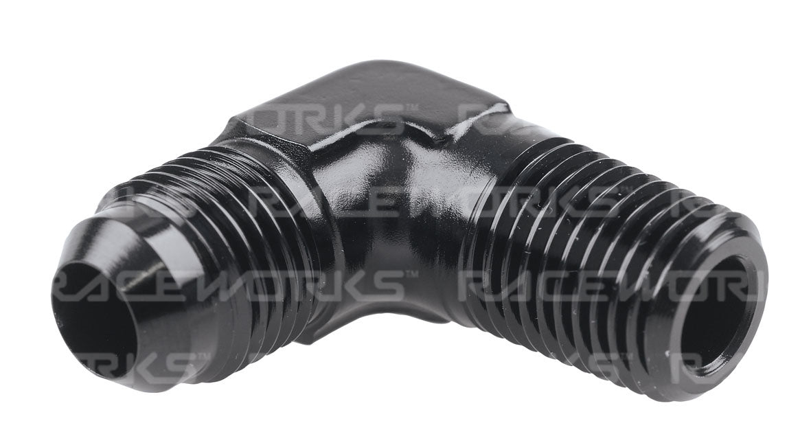RACEWORKS AN-3 MALE FLARE TO NPT 1/8in 90 Deg